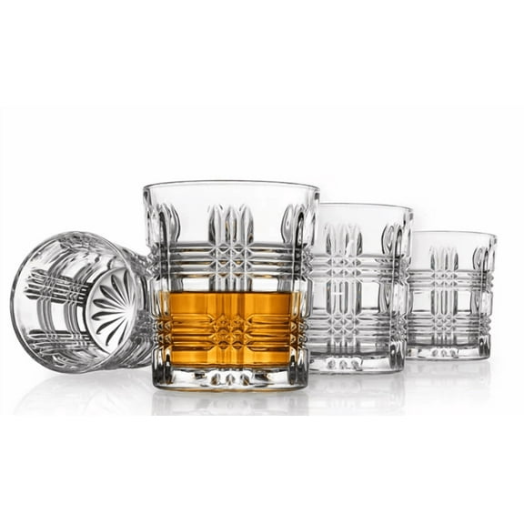 Godinger Tartan Plaid Design Double Old-Fashioned Glasses, Set of 4 - Clear