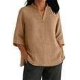 thumbnail image 3 of Blusas para mujer,Blusa informal de poliéster con cuello en V y mangas 3/4 para mujer, color liso, para uso diario, sopatenor, 3 of 8