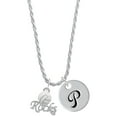 thumbnail image 1 of Delight Jewelry Silvertone Enamel Volleyball ''Rocks'' Silvertone Script Initial Disc - P - Charm Necklace, 20"+3", 1 of 4