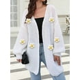 thumbnail image 4 of Female Sweaters Floral V-Neck Long Sleeve Sweater Open Front Knit Buttonless Trendy Sweater Outerwear White One Size, 4 of 9
