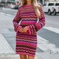thumbnail image 4 of ZMHEGW Dress For Womens Sweater Rainbow Striped Long Sleeve Loose Crochet Striped Hollow Out Mini Casual Sweater Dresses For Women 2022 Wedding Guest, 4 of 6