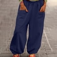 thumbnail image 2 of FUNUONY Womens Wide Leg Barrel Pants Elastic High Waisted Trousers Loose Casual Palazzo Pants with Pockets Cropped Relax Fit Trouser Ankle Pants Elastic Waisted Lightweight Harem Pants Navy M, 2 of 9