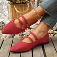 thumbnail image 3 of Mary Jane Shoes Women Adjustable Double Strap Pointed Toe Suede Dressy Slip on Ballet Flat Shoes Loafers Red Size 9, 3 of 6