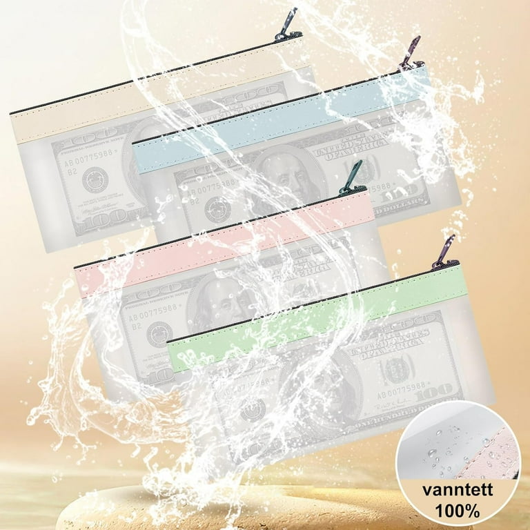 Yoqb 4Pcs Money Bag With Zipper,Cash Envelopes 7.87 X 3.94