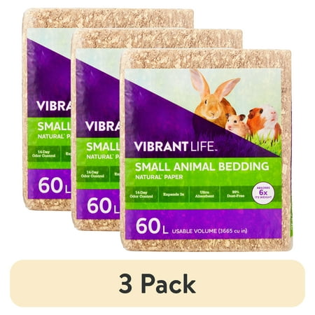(3 pack) Vibrant Life Natural Paper Pet Bedding for Small Pets Natural Brown 60 L Bag
