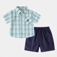 thumbnail image 2 of KPOPLK Toddler Baby Boy Clothes Summer Outfits Set Kids Print Short Sleeve Button Up Shirts & Casual Beach Shorts Set 1-6 Years(2-3 Years,Navy), 2 of 8