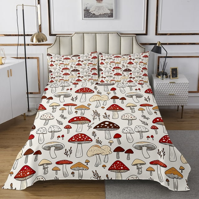 Erosebridal Ensemble de Literie Hippie Champignon Jumeau, Ensemble de Literie Plantes Botaniques 2 Pcs