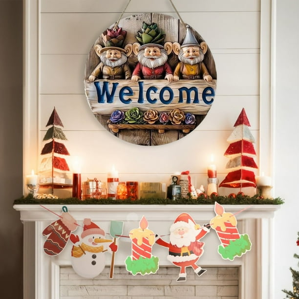 Adornos navideños, decoración navideña, regalos de Navidad. Placa decorativa de madera de 20x20 cm con enanos navideños para puerta. Ideal para colgar en la pared o como decoración navideña.