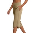 thumbnail image 2 of Nestiefly Womens Capri Pants with Pockets Straight Leg Yoga Capris Leggings Mid-Calf Capris Workout Summer Khaki L, 2 of 7