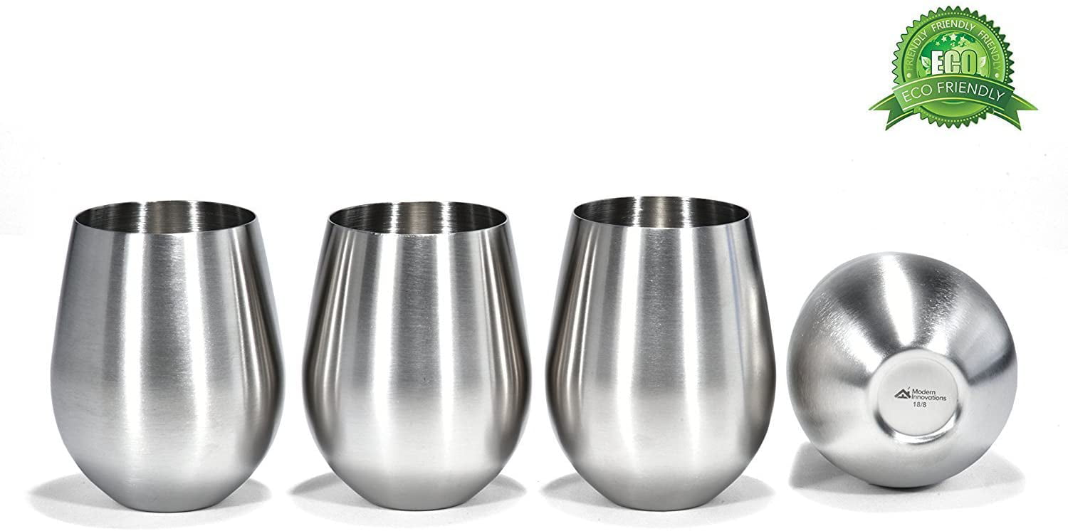 18 oz Shatterproof Metal Drinking Tumblers 16929-1PK-NF FixtureDisplays Stainless Steel Wine Glasses Large Stemless Goblets Unbreakable
