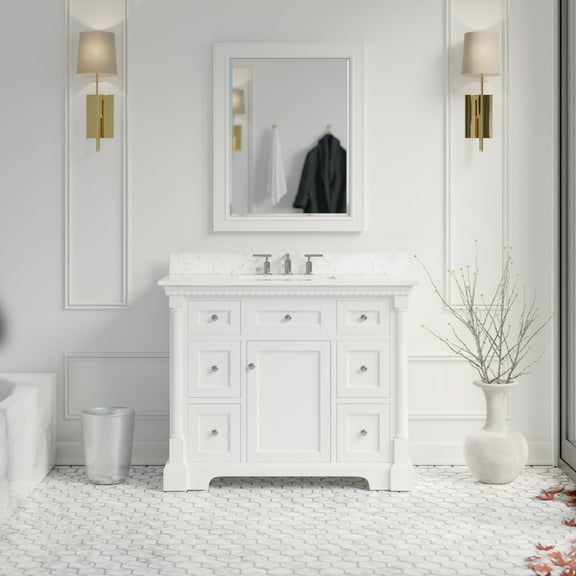 Sydney 42" Bathroom Vanity with White Cabinet and Engineered Marble Top