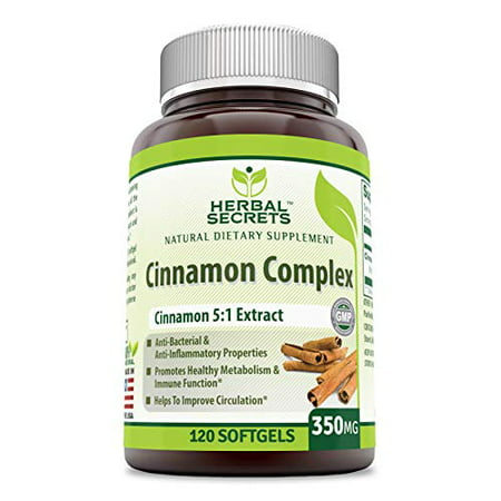 Herbal Secrets Cinnamon Complex - 350 Mg, 120 Soft gels - Anti-Bacterial & Anti-Inflammatory Properties - Promotes Healthy Metabolism & Immune Function- Helps to Improve