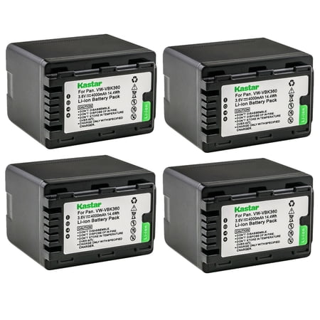 Kastar 4-Pack Battery VW-VBK360 Replacement for Panasonic HDC-SD40PC  HDC-SD60  HDC-SD60K  HDC-SD60P  HDC-SD60PC  HDC-SD60S  HDC-SD66  HDC-SD80  HDC-SD80GK  HDC-SD80P  HDC-SD80PC  HDC-SD80R Camera
