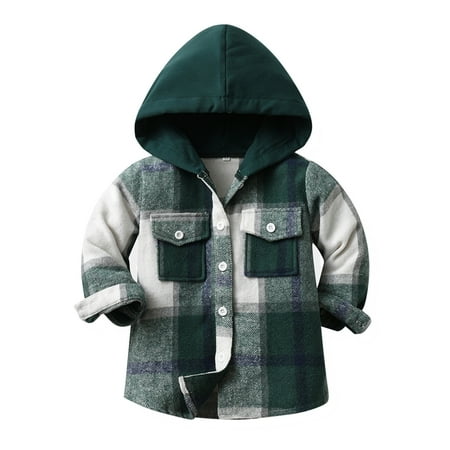 

Deal of The Day! Pitauce Coat for Boys Flannel Shirt Jacket Plaid Long Sleeve Button Down Outwear Plaid Hooded Shirt Shacket Boys Shirt Coat