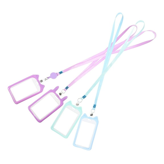 4Pcs ID Badge Holder with Lanyard Retractable Card Holder Hanging Badge Reel Silicone Sleeve