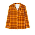 thumbnail image 4 of ITSAME 2-Piece Pajama Sets for Womens, Plaid Buttons Notch Collar Tops Stretch Pants Casual Loungewear Orange L, 4 of 5