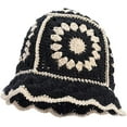 thumbnail image 1 of LinYooLi Women Cable Knitted Hat Stylish Flower Hollow Winter Warm Skull Cap Bucket Hats, 1 of 3