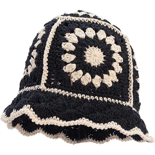 LinYooLi Women Cable Knitted Hat Stylish Flower Hollow Winter Warm Skull Cap Bucket Hats