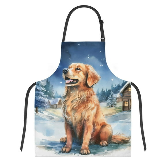 Hello Winter Golden Retriever Welcome Snowy Night Watercolor Vintage Apron Goldens Dog Lover Gifts Idea for Cooking Grilling Baking Painting Gardening - 01011