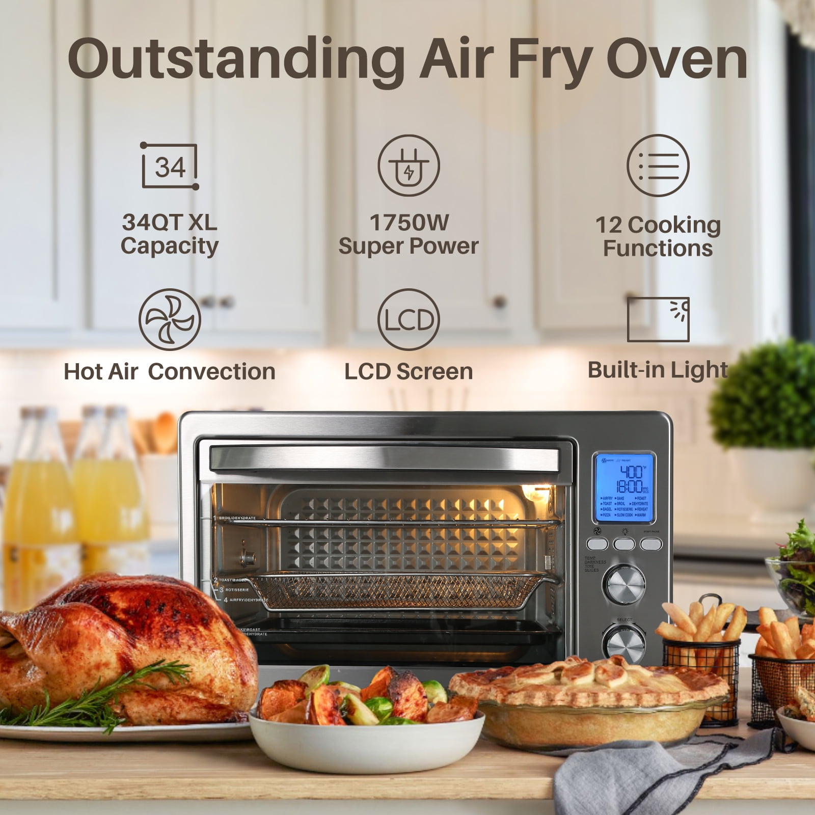 Silonn Air Fryer Oven, 2-in-1 Smart Air Fryer Toaster Oven Combo, 14QT  Stainless Steel Air Fryer Oven with Digital Countertop, Natural Convection