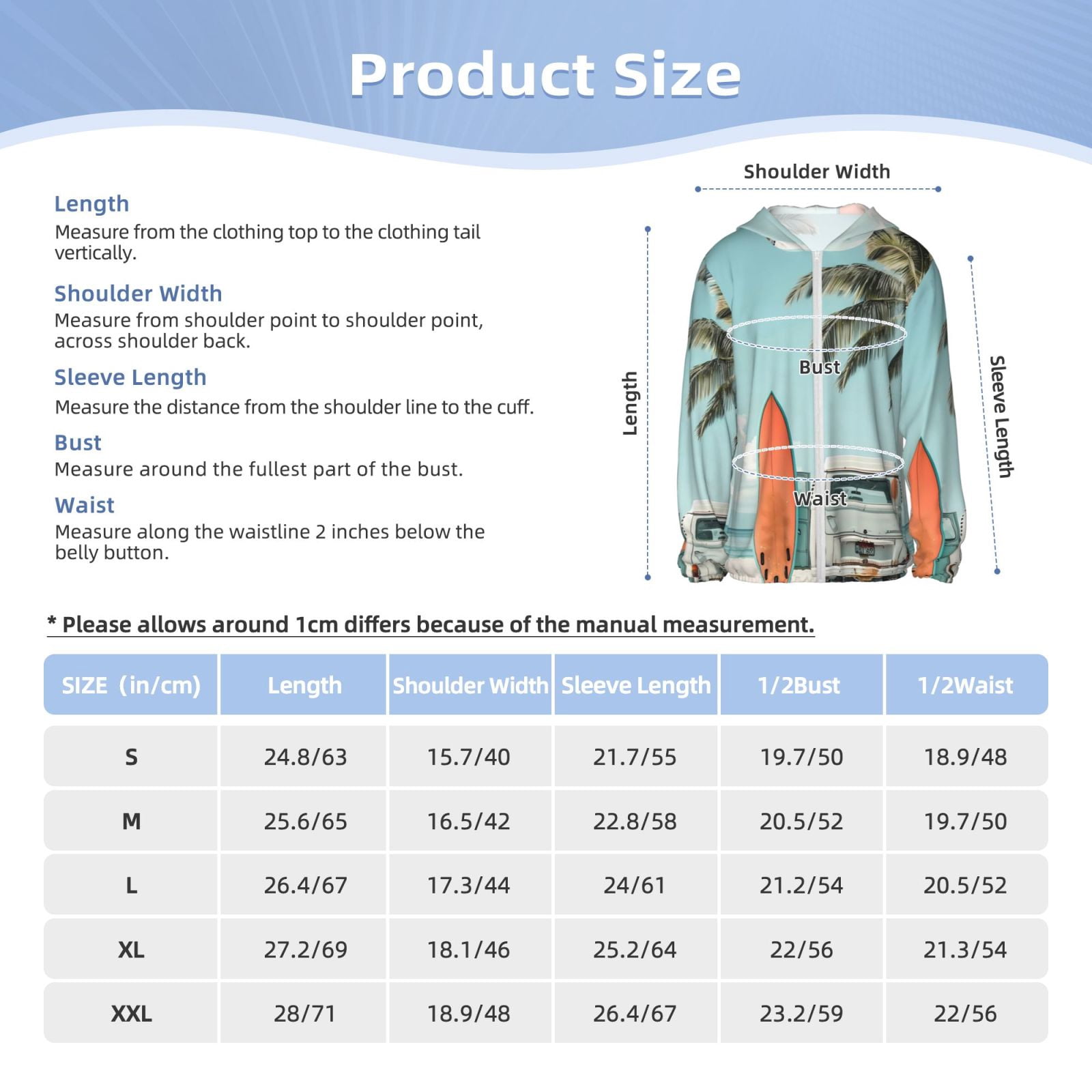 Xecao Vintage Surf Van Beach Print Fishing Shirts for teenager Long Sleeve UV Sun Protection Hoodie with Zipper Outdoor Hiking Shirts-Medium