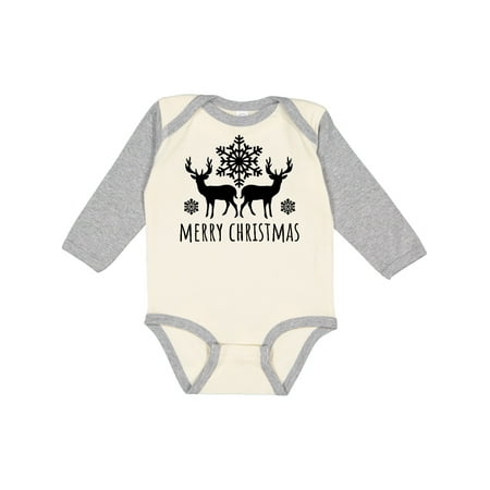 

Inktastic Merry Christmas Black Reindeer Silhouette with Snowflakes Gift Baby Boy or Baby Girl Long Sleeve Bodysuit