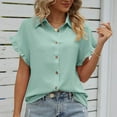 thumbnail image 2 of Womens Summer Button Down Shirts Ruffle Short Sleeve Lapel Collar Solid Tunic Tops Dressy Casual Work Office Blouses, 2 of 5