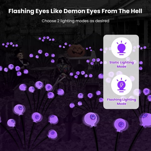 4-Pack Halloween Solar Eyeball Lights - 12 LED Scary Swaying Lights, IP65 Waterproof, 2 Modes for Yard/Garden