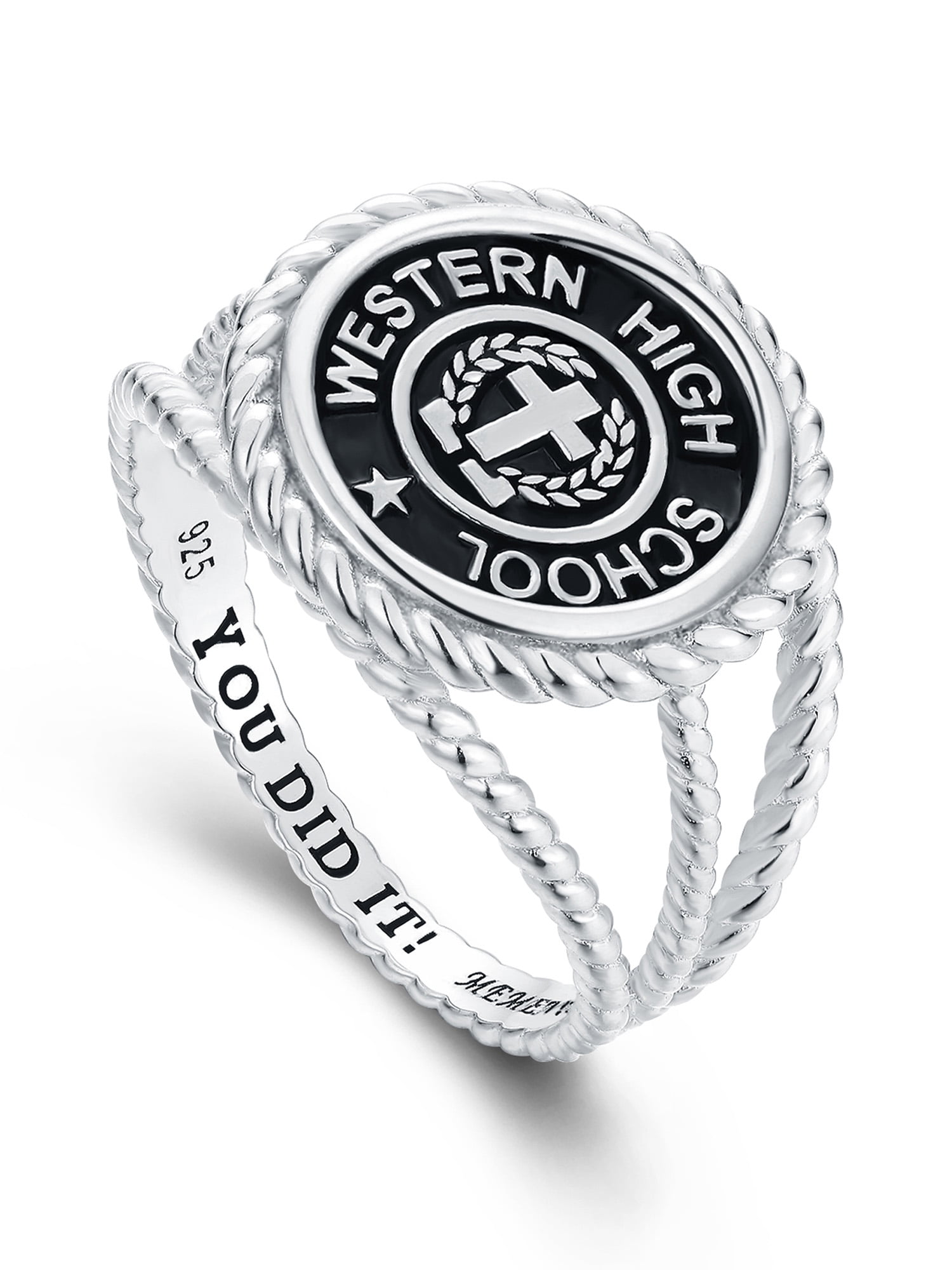 Mementos PJM Custom Women's Class Rings Sterling Silver for High School College-Platinum-Signet