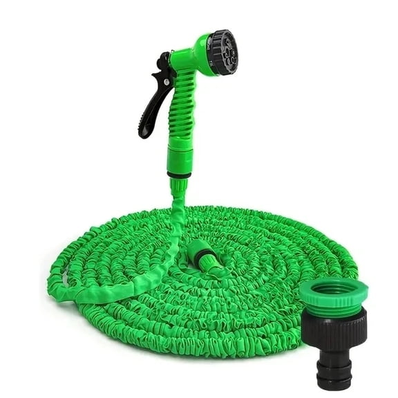 Expandable Garden Hose 25ft with 7 Pattern Spray Nozzle, Flexible Lightweight Water Hose for Garden Watering, Lawn Care, Car Wash and Outdoor Cleaning, Green