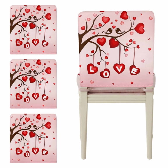 Valentine's Day Chair Back Covers Set of 8, Red Love Heart Tree Pink Stretch Dining Chair Back Slipcovers Removable Seat Cover for Kitchen Restaurant Hotel Cafe