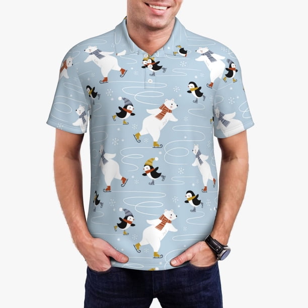 Fotbe Skiing penguin Bear Camiseta Polo de Golf para Hombre con Estampado – Camisa Deportiva Transpirable con Cuello Abotonado-Medium