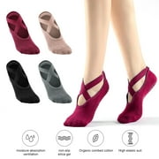 2 Pairs Yoga Grip Socks - Cozy Warm Non Slip Casual Socks - for Home, Indoor Yoga, and Dance - Men and Women, Black&Beige