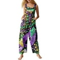 thumbnail image 1 of Womens Jumpsuits Ribbed Fashion Print Loose Straight Leg Sleeveless Overall Square Neck Wide Leg with Pockets Rompers One Piece Outfits, 1 of 6