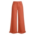 thumbnail image 6 of Costeam Womens High Waisted Wide Leg Pants Ruffle Flared Hem with Side Pockets Elastic Back Waist Loose Fit Solid Color Lightweight Soft Flowy Casual Full Length Trousers, 6 of 6