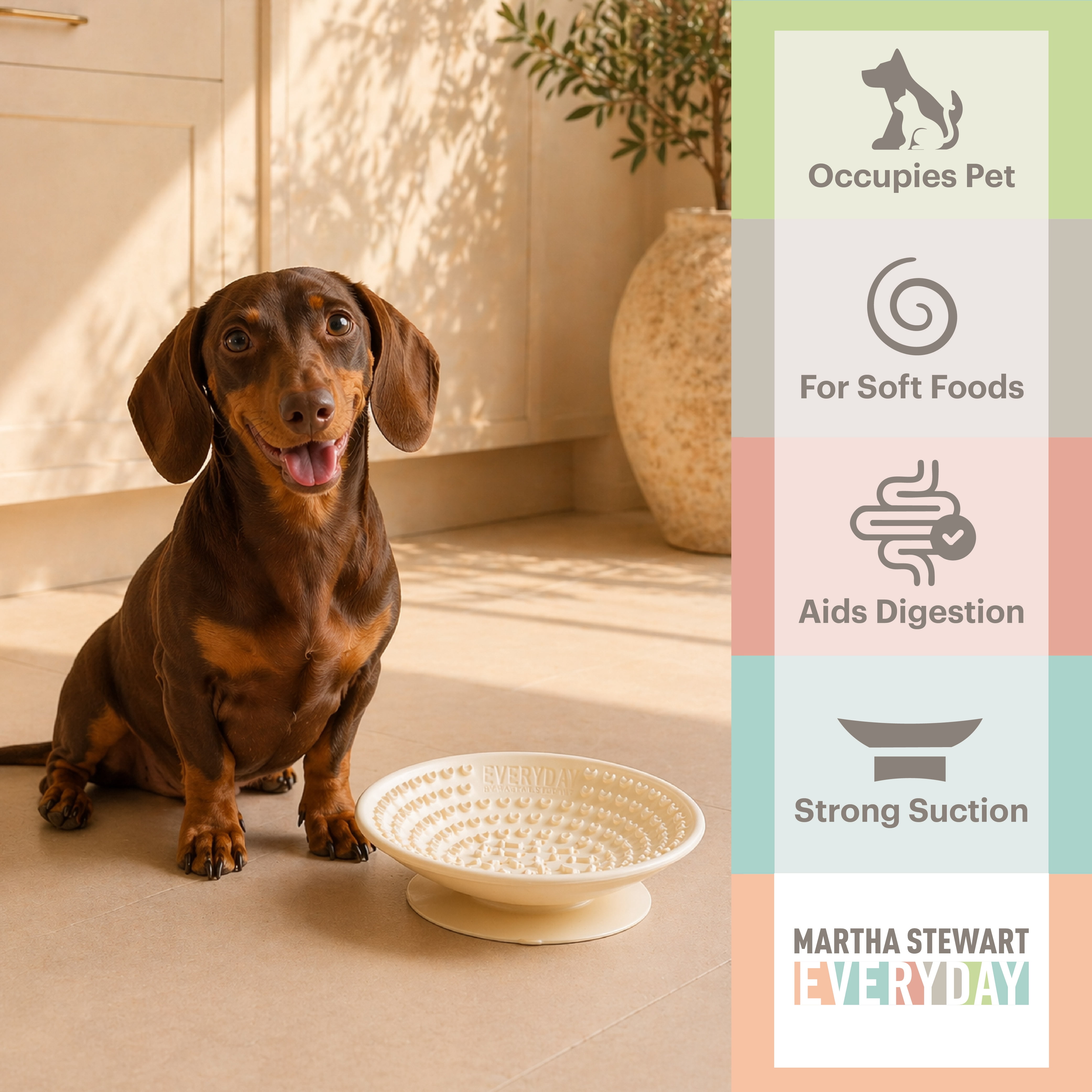 Martha Stewart Occupy Lick Bowl for Cats - Cream - Slow Feeder - Suction Bottom