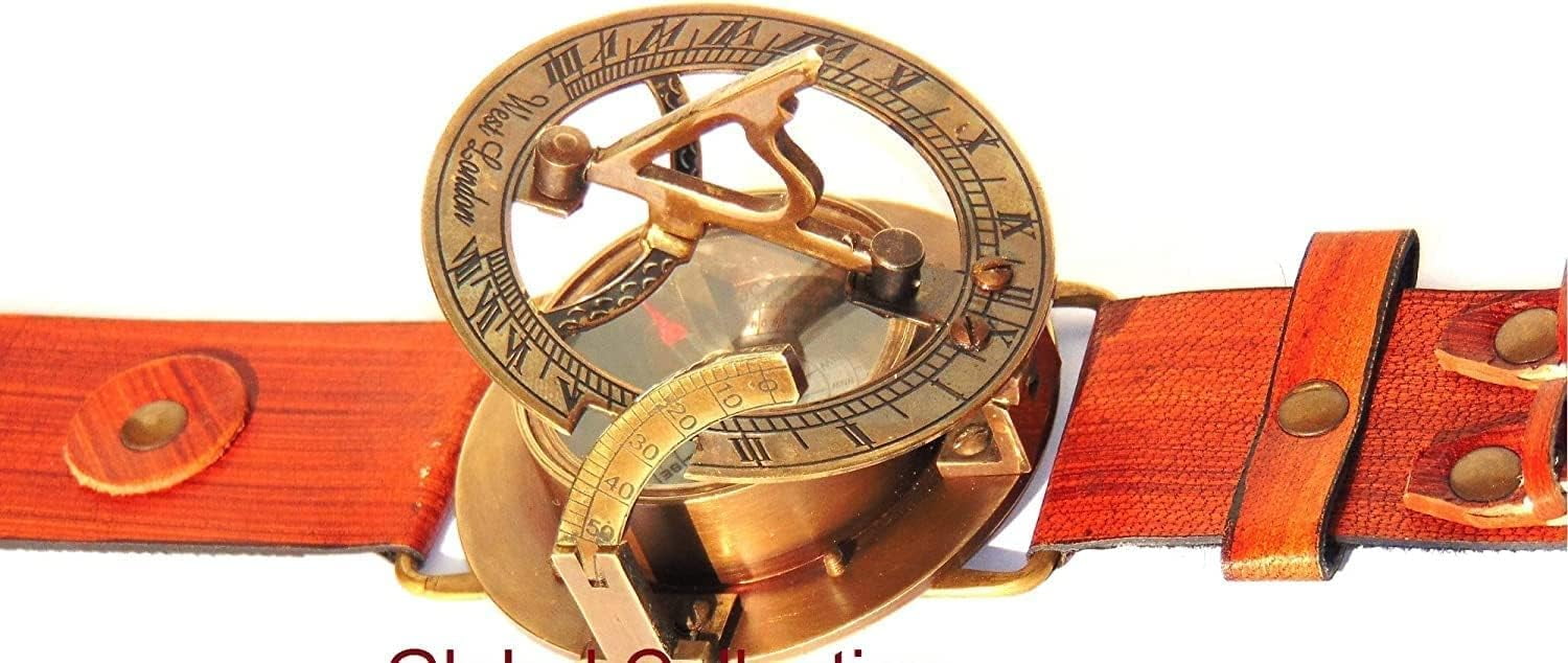 Sun Dial Leather Brass Compass Leather Old Gold Lustre Unusual UK