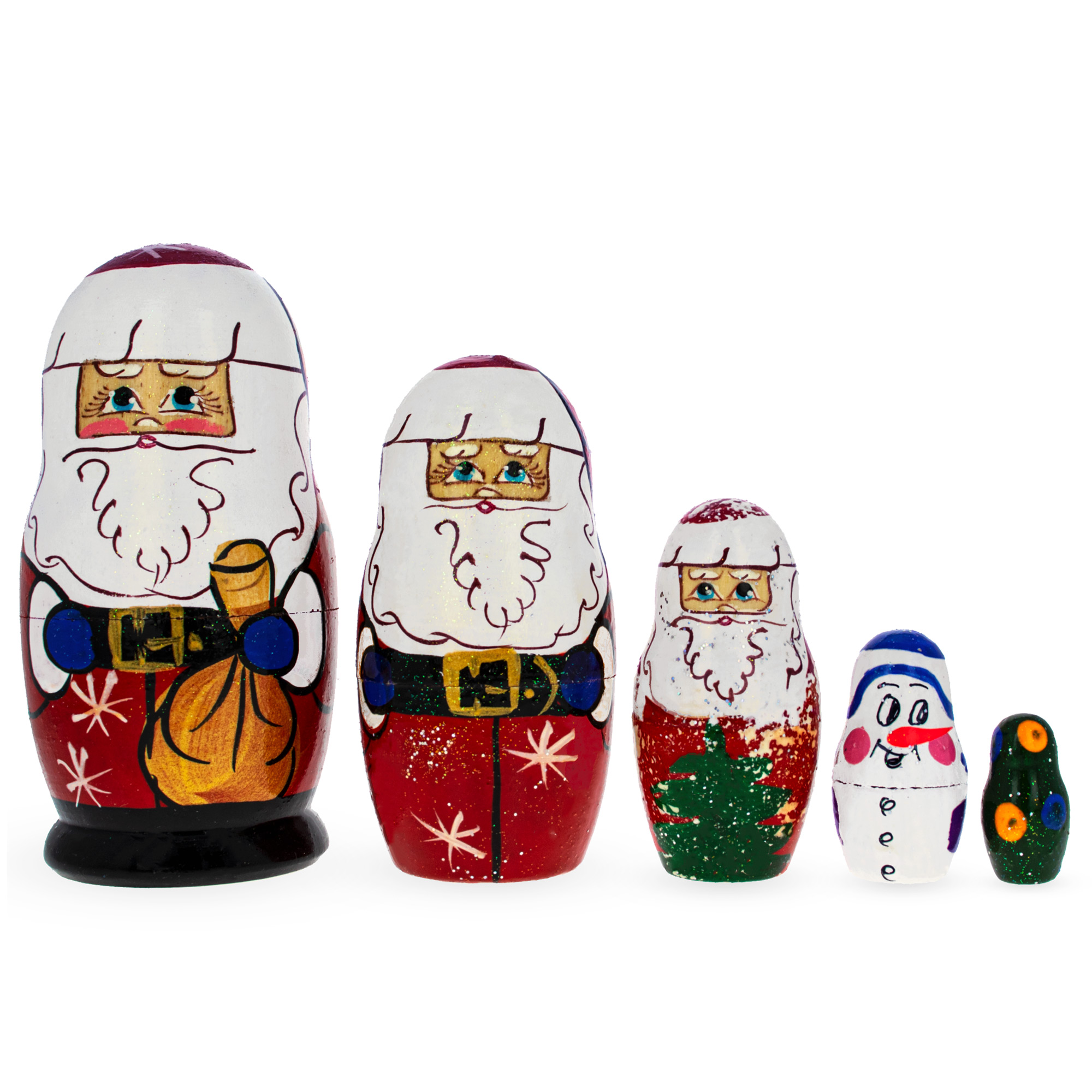 BestPysanky Set of 5 Santa, Snowman and Christmas Tree Matryoshka