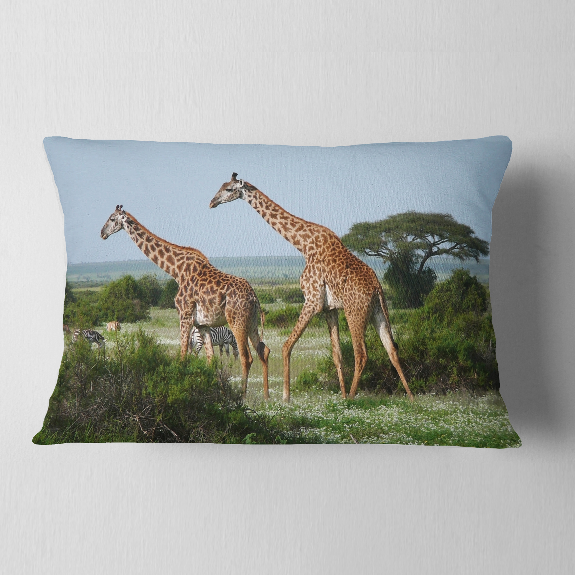 Designart Two Giraffes in African Savannah - African Throw Pillow - 12x20