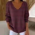 thumbnail image 2 of Enjoytime Women Blouses Striped V-Neck Long Sleeve Plus Size Shirts Fall Winter Fashion Womens Business Casual Tops Wine XXXL, 2 of 6