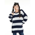 thumbnail image 2 of Women Fashion Wild Sweater Contrast Color Stripe Round Neck Long Sleeve Knitted Pullovers Autumn Winter Loose Casual Tops, 2 of 9