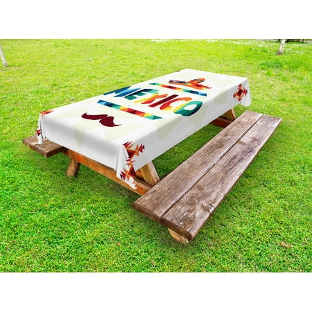 - Mexican Outdoor Tablecloth, Mexico Traditional Aztec Motifs and Sombrero Straw Hat and Moustache Graphic Print, Decorative Washable Fabric Picnic Table Cloth, 58 X 84 Inches,Multicolor, by Ambesonne