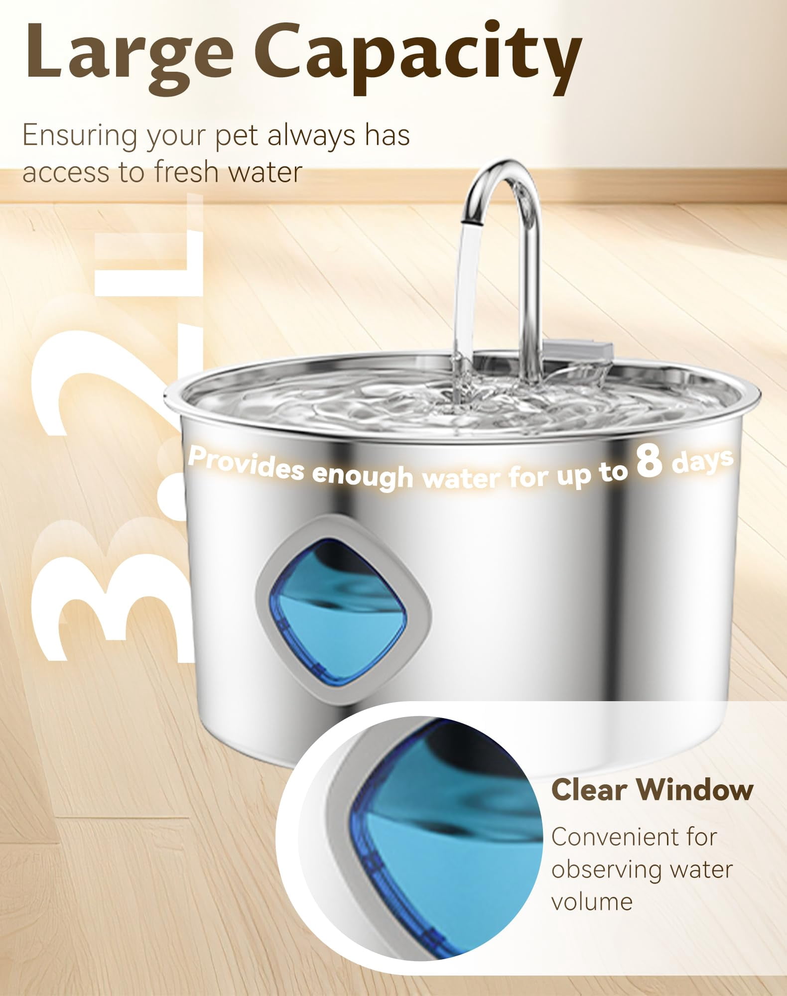 2L Stainless Steel Dog Water Fountain – Automatic Pet Water Dispenser with Quiet Pump, 10 Filters, Visible Water Level & Easy Clean