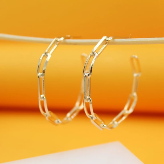 18K Gold Filled Dainty Paper Clip Chain Open Hoop Earrings (J208)