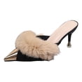 thumbnail image 6 of Womens Kitten Heels Trendy Splice Closed Pointed Toe Plush Stiletto Sandals Elegant Wedding Sexy Backless Pumps Shoes Slip on Slides Black Size 9, 6 of 7