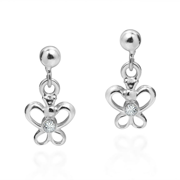 Aeravida Tiny Butterfly Cubic Zirconia Sterling Silver Post Dangle Earrings | Tiny Sterling Silver Dangle Earrings | Earrings for Women | Butterfly Dangle Earrings | Casual Dangle Earrings