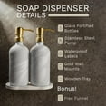 thumbnail image 2 of Stylware | Bathroom Soap Dispenser Set with Glass Dispenser, Bamboo Pumps & Tray| Bathroom Accessories | Bathroom Accessories | White & Gold, 2 of 6
