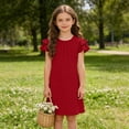 thumbnail image 3 of FAIWAD Girls Ruffle Sleeve Dress Kids Summer Crew Neck Pleated Front Casual Dress Solid Color A Line Sundress, 3 of 9