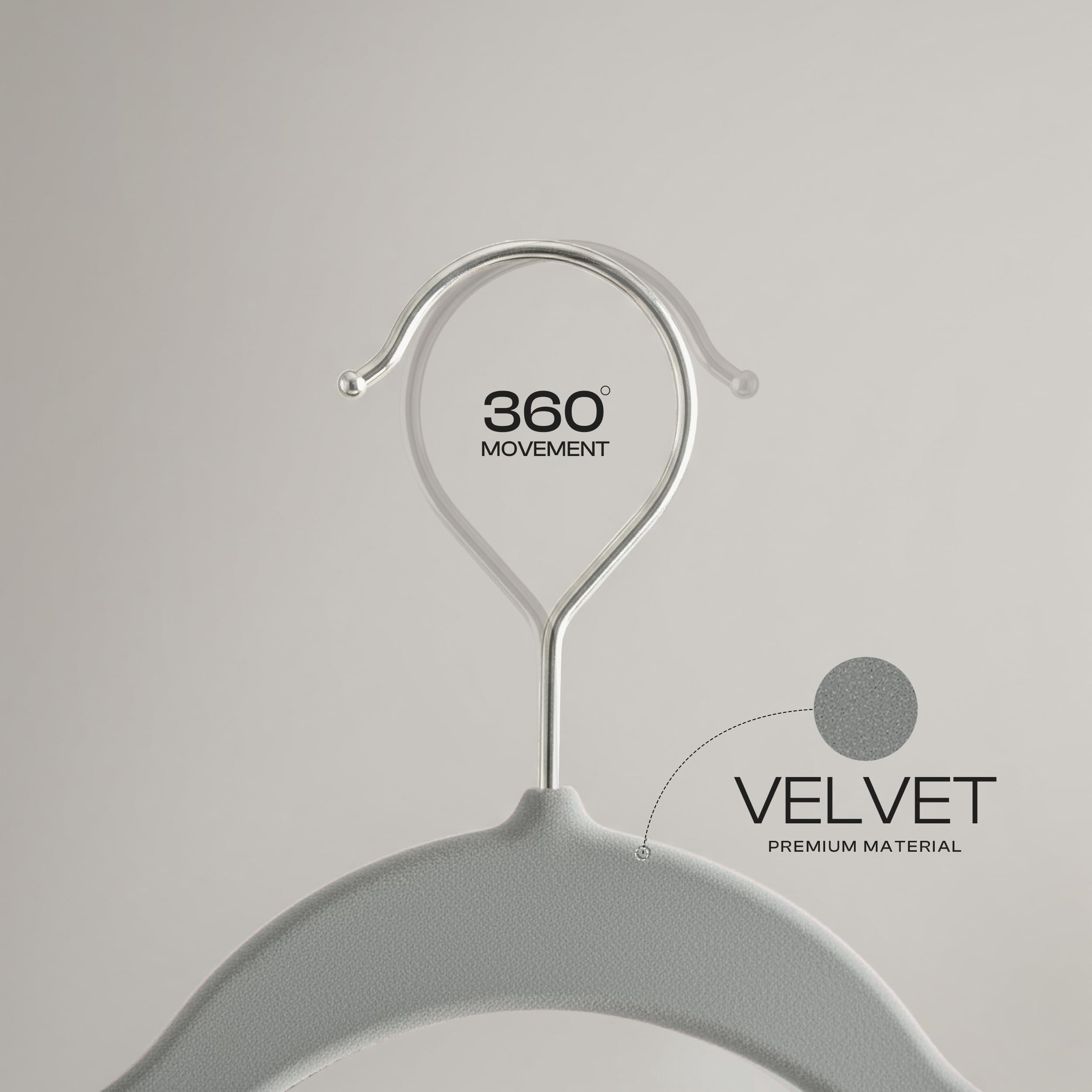 Utopia Home Velvet Hangers 50 Pack  Luxury Non-Slip Slim Pant & Coat Hangers, Strong Space-Saving Clothes Hangers with Pants Bar and 360 Swivel Hook  Grey