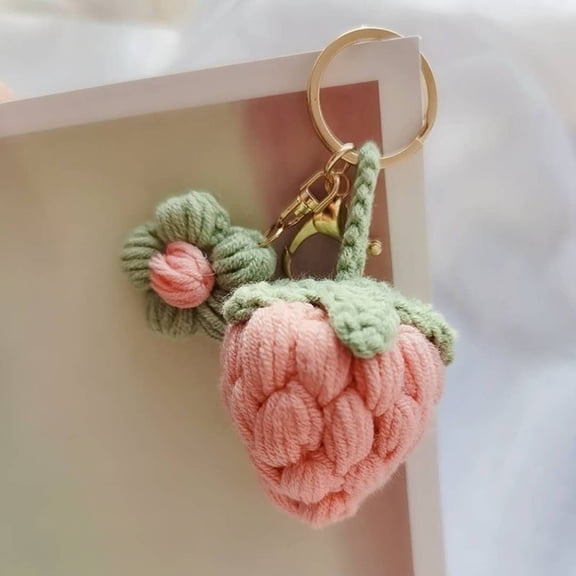 SmartBy Crochet Flower Keychain Handmade Flower Fruit Bag Charm Cute Keychain Pendant with Faux Pearl Chain Accessory for Girls Women Keys Backpack